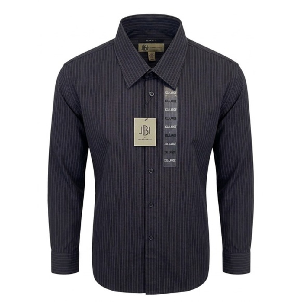 Jhane Barnes XXL Slim Fit Pinstripe Button Down Shirt Black‎ Grey 100% Cotton